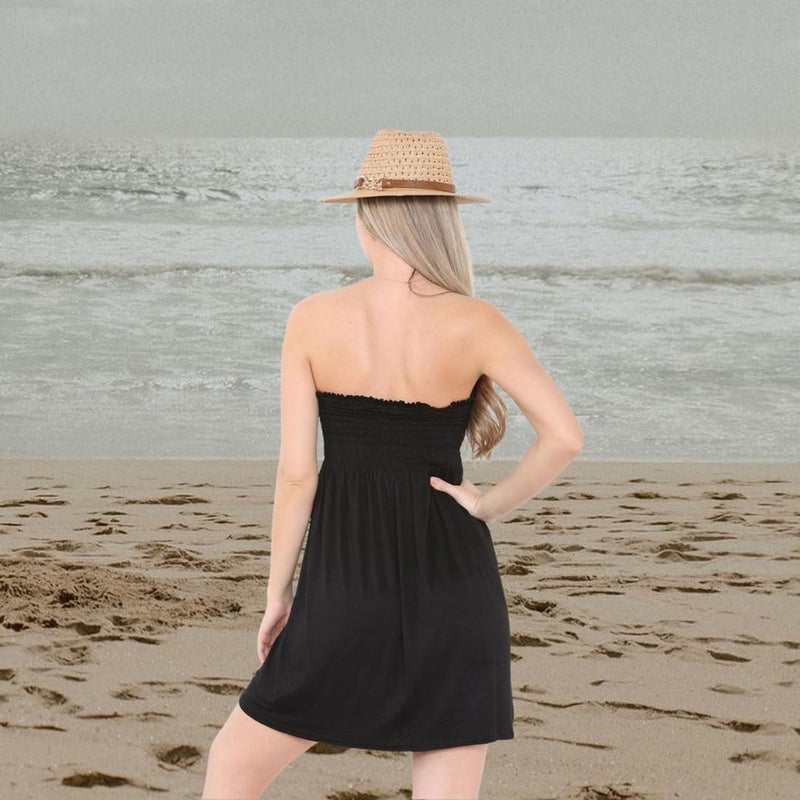 Loxdonz Women's Sun Strapless Tube Short Dress Summer Dresses Casual Mini Beach Cover Up (Small, White) - Image 5